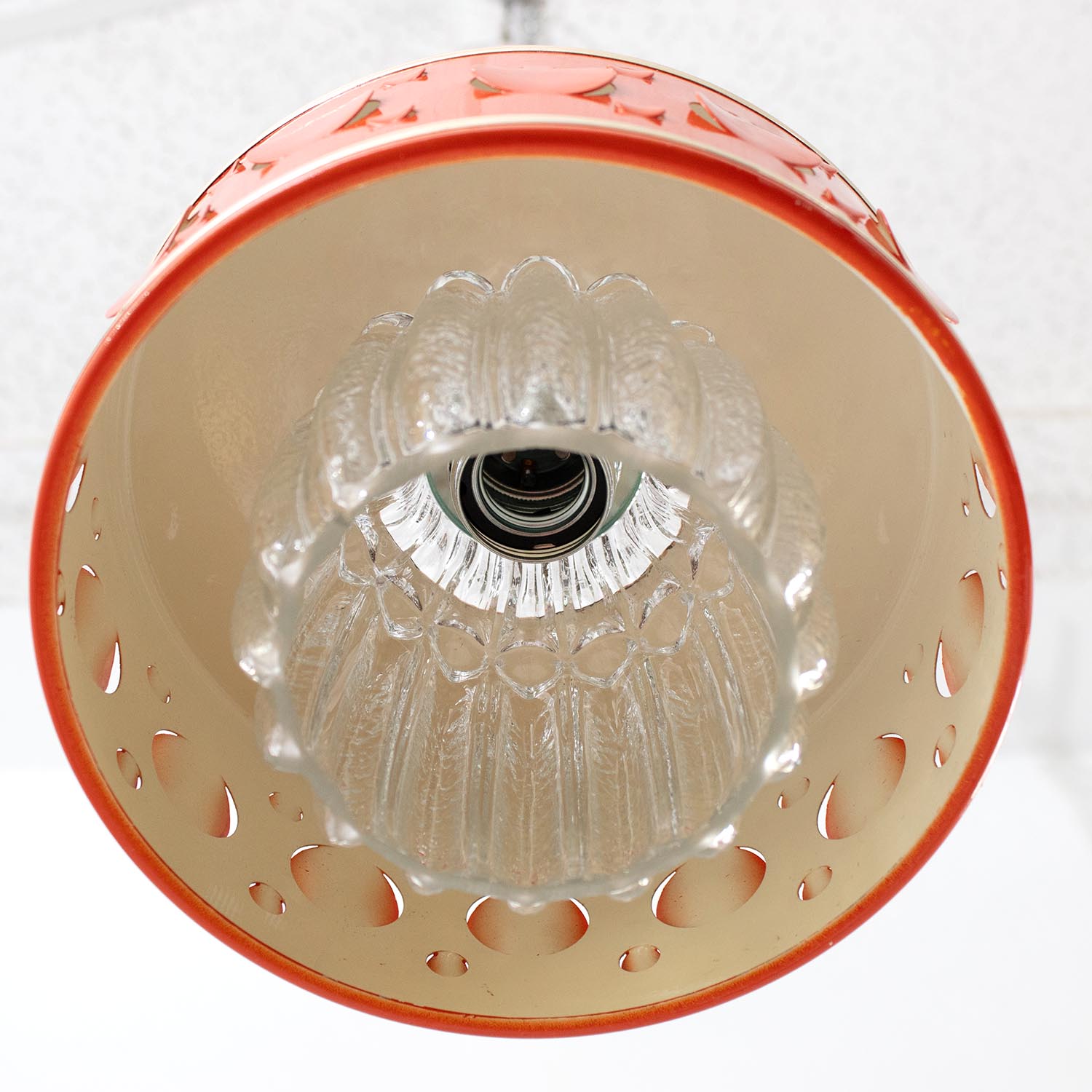 70s Orange Metall Glas Hängelampe Lichtspiel Ø 21 cm