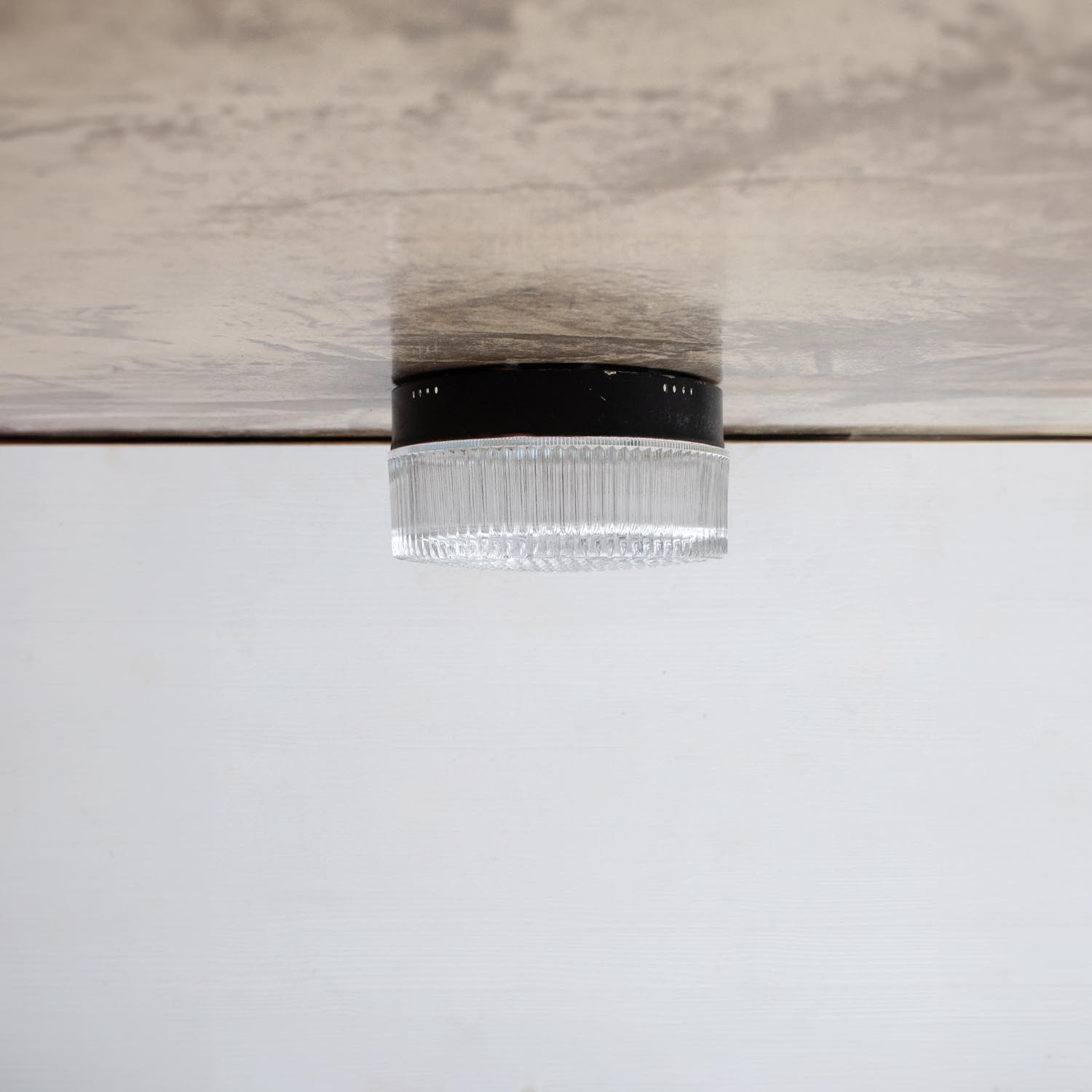 Vintage Riffelglas minimalistische Deckenlampe aus Frankreich Ø 18 cm